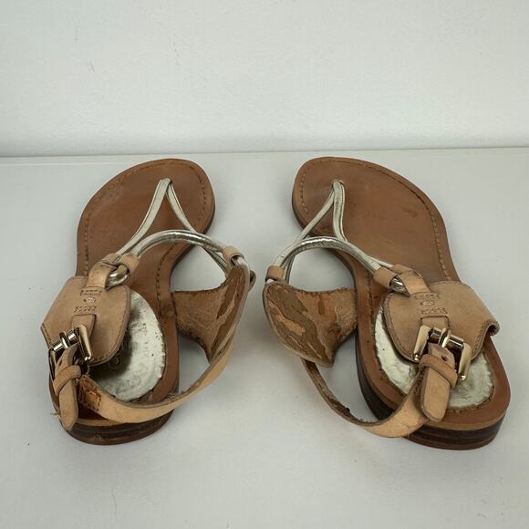 Coach Womens Cassandra Strappy Buckle Tan/Silver Thong Flat Sandals 5.5B FLAWED - Picture 4 of 8